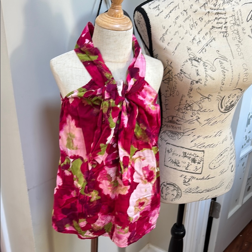 GAP Girls Pink Floral Sleeveless Halter Style  Tie Front Blouse: Stylish!